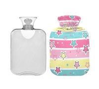 Ewusp Star - Botella de agua caliente colorida con funda, bolsa de agua caliente de 2 litros para aliviar el dolor de cuello, hombros, calambres menstruales, calentador de manos y pies, compresa