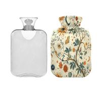 Ewusp Sun Moon Leaves - Bolsa de agua caliente con funda, bolsa de agua caliente de 2 litros para aliviar el dolor de cuello, hombros, calambres menstruales, calentador de pies de mano, compresa