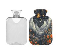 Ewusp Sun Moon Mountain - Botella de agua caliente con funda, bolsa de agua caliente de 2 litros para aliviar el dolor de cuello, hombros, calambres menstruales, calentador de pies de mano, compresa