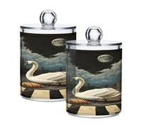 Ewusp Swan and Bread Qtip - 2 tarros de plástico transparente con tapa, dispensador de almohadillas de algodón, soporte para bastoncillos de algodón, contenedor de almacenamiento de baño, organizador