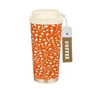 Ewusp Taza de café aislada con patrón naranja y blanco, 500 ml, de acero inoxidable, sin BPA, reutilizable, doble pared
