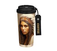 Ewusp Taza de café aislada con retrato de mujer india, 500 ml, de acero inoxidable, sin BPA, reutilizable, al vacío, doble pared