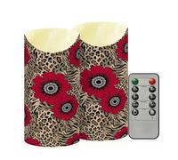 Ewusp Wild Bloom - Velas sin llama, funciona con pilas, parpadeantes, LED, juego de 2 velas con control remoto y temporizador, para decoración del hogar, bodas, vacaciones, fiestas, centros de mesa
