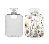 Ewusp Wildflowers - Botella de agua caliente con funda, bolsa de agua caliente de 1 litro para aliviar el dolor de cuello, hombros, calambres menstruales, calentador de pies de mano, compresa caliente