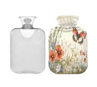 Ewusp Wildflowers - Botella de agua caliente con tapa, bolsa de agua caliente de 1 litro para aliviar el dolor de cuello, hombros, calambres menstruales, calentador de pies de mano, compresa caliente