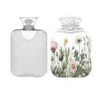 Ewusp Wildflowers - Botella de agua caliente con tapa, bolsa de agua caliente de 1 litro para aliviar el dolor de cuello, hombros, calambres menstruales, calentador de pies de mano, compresa caliente