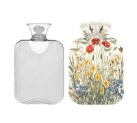 Ewusp Wildflowers - Botella de agua caliente con tapa, bolsa de agua caliente de 1 litro para aliviar el dolor de cuello, hombros, calambres menstruales, calentador de pies de mano, compresa caliente
