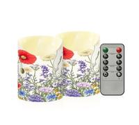 Ewusp Wildflowers - Velas sin llama de mariposa que funcionan con pilas, juego de 2 velas LED parpadeantes con control remoto y temporizador, para decoración del hogar, bodas, vacaciones, fiestas