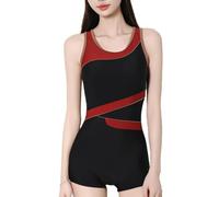 EWYRJYH Bañador de Una Pieza Que Disimula La Barriga, Espalda En Forma de U, Sin Mangas, Tirantes Anchos, Parte Inferior Tipo Pantalón Corto, para Nadar y La Playa(2XL)