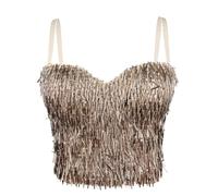EWYRJYH Mujeres Lentejuelas Brillante Borla Corsé Top Sparkly Busiter Going Out Rave Party Clubwear(Natural,40C/90)