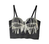 EWYRJYH Mujeres Rhinestone Tassl Corsé Lingerie Bustier Going Out Party Crop Top(40C/90)