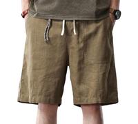 EWYRJYH Ramie Pantalones Cortos, Corte Holgado Pantalones Cortos de Pierna Recta Que Llegan Hasta La Rodilla con Varios Bolsillos