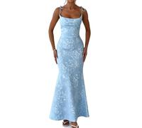 EWYRJYH Vestido de Jacquard Estampado, Tirantes Finos Ajustables, Cintura Entallada En La Espalda, Vestido Largo y Ajustado, Para Ocasiones Formales y Cenas(Blue,X-Large)