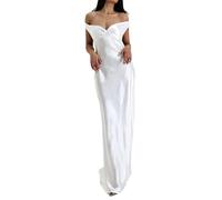 EWYRJYH Vestido de Noche de Satén Con Hombros Al Descubierto, Diseño con Espalda Descubierta, Frente Fruncido, Vestido Largo de Corte Sirena, Para Invitadas A Bodas(Weiß,L)