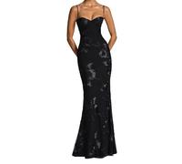EWYRJYH Vestido Largo con Bordado Floral, Cintura Marcada Lazo En La Espalda Tirantes Finos Estilo Largo hasta El Suelo Vestido de Noche De Gala y Banquete(Schwarz,L)