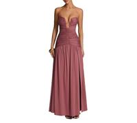 EWYRJYH Vestido Largo Sin Tirantes con Escote En V Pronunciado, Parte Superior Plisada, Abertura Alta, Hasta El Suelo, Ideal Para Fiestas y Salidas Nocturnas(Lotus root color,S)
