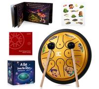 EX Tambor de lengua de acero, diseño en forma de ovni, juego de regalo de historia espacial con libro y calcomanías, tambor de lluvia de 8 notas de 5.3 pulgadas para jardín exterior, instrumentos