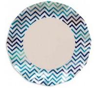 EX.TRA. Platos llanos de papel de pétalos Chevron Zig Zag azul 27 cm 8 piezas