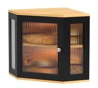 EXABANG Papelera de pan de bambú de esquina con 2 niveles, contenedor de pan de madera, caja de almacenamiento de alimentos apta para pan, fácil de cuidar, 32 x 32 x 35 cm
