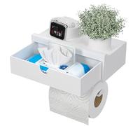 EXABANG Portarrollos de papel higiénico de bambú con caja para toallitas húmedas, soporte para papel higiénico sin agujeros, soporte para rollos de papel higiénico (blanco)