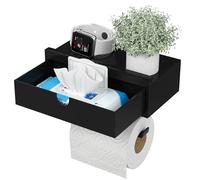 EXABANG Portarrollos de papel higiénico de bambú con caja para toallitas húmedas, soporte para papel higiénico (negro)