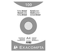 Exacompta - 10206E - Pack de 100 fichas bristol cuadrícula 5x5 sin perforar - retractiladas - compatibles con impresoras inkjet, láser y fotocopiadoras - formato 210 x 297 mm - color blanco