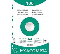 Exacompta - 10606E - Pack de 100 fichas bristol rejilla perforada 5x5 - en film - compatibles con impresoras inkjet, láser y fotocopiadoras - formato 210 x 297 mm - color blanco