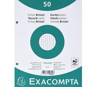 Exacompta - 10620E - Pack de 50 fichas bristol rejilla perforada 5x5 - en film - compatibles con impresoras inkjet, láser y fotocopiadoras - formato 170 x 220 mm - color blanco
