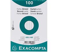 Exacompta - 10809SE - Paquete de 100 fichas de cartulina rayadas sin perforar - en film - compatibles con impresoras inkjet, láser y fotocopiadoras - formato 105 x 148 mm - color blanco