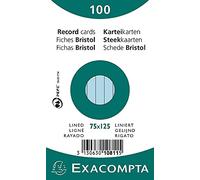 Exacompta - 10811X - 100 fichas de cartulina rayadas sin perforar - en papel de aluminio - compatible con impresoras inkjet, láser y fotocopiadoras - formato 75 x 125 mm - color azul