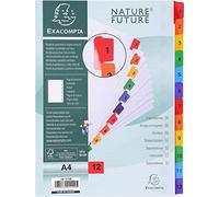 Exacompta -1112E -Separadores cartulina blanca FSC® 160g/m2 con 12 pestañas impresas digitalmente de 1 a 12 colores - Página de indexación imprimible -Formato de archivo A4 - Dimensiones 22,5x29,7cm