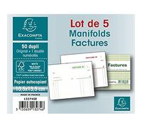 Exacompta 13274SE Un lot de 5 Manifolds Factures 50 feuillets Dupli autocopiant, 10.5 x 13.5 cm