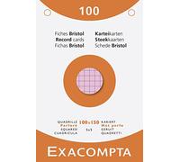 Exacompta - 13652E - Caja de 100 tarjetas bristol rejilla 5x5 perforadas - formato 100 x 150 mm - compatible con impresora inkjet, láser y fotocopiadora - colores surtidos