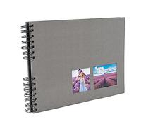 Exacompta - 15003E - Álbum de fotos espiral MILANO - 150 fotos - 50 páginas negras - formato 32 x 22 cm - cubierta de papel gris efecto textil - ventana de personalización - certificado FSC®