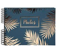 Exacompta - 16207E - Palma Álbum de Fotos Libro - 150 Fotos - 50 Páginas Negras - Formato 32x22 cm - Tapa Papel Color Azul con Efectos Brillantes y Motivo de Hojas de Palmera