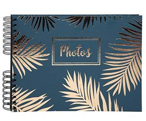 Exacompta - 16207E - Palma Álbum de Fotos Libro - 150 Fotos - 50 Páginas Negras - Formato 32x22 cm - Tapa Papel Color Azul con Efectos Brillantes y Motivo de Hojas de Palmera