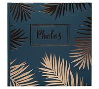 Exacompta - 16307E - Álbum de Fotos Libro Palma - 60 Fotos - 30 Páginas Negras - Formato 25x25 cm - Tapa Papel Color Azul con Efectos Brillantes y Motivo de Hojas de Palmera