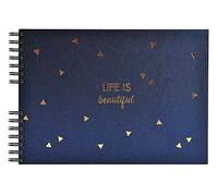 Exacompta - 16452E - Álbum de Fotos en Espiral LIFE - 150 Fotos - 50 Páginas Negras - Formato 32 x 22 cm - Tapa Papel Textura Azul Brillante - Marcaje Dorado