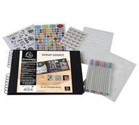 Exacompta -16801E - Kit scrapbooking SCRAP-ADDICT - Álbum espiral - 70 páginas negras - formato 32 x 22 cm - 2 plantillas - 4 hojas de pegatinas - 2 hojas de esquinas autoadhesivas - 12 rotuladores