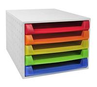 Exacompta 221098D - Módulo individual con 5 cajones para documentos A4+, cajones abiertos, con stop de seguridad -387x284x218 mm -THE BOX - Multicolor