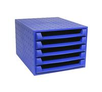 Exacompta 221101D - Módulo individual con 5 cajones para documentos A4+, cajones abiertos, con stop de seguridad -387x284x218 mm -THE BOX - Azul cobalto