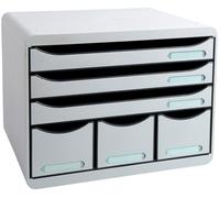 Exacompta 306740D - Módulo individual con 6 cajones para documentos A4 + y 3 cajones estrechos pero altos para guardar todos los utensilios de oficina, con tope de seguridad y porta etiquetas