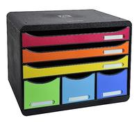 Exacompta 306798D - Módulo individual con 6 cajones para documentos A4 + y 3 cajones estrechos pero altos para guardar todos los utensilios de oficina, con tope de seguridad y porta etiquetas