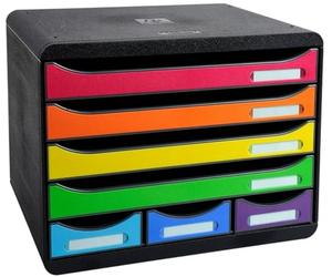 Exacompta 307798D - Módulo individual con 7 cajones para documentos A4 + y 3 cajones estrechos pero altos para guardar todos los utensilios de oficina, con tope de seguridad y porta etiquetas