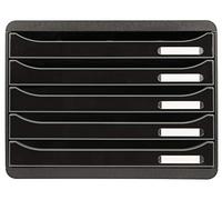 Exacompta 308714D - Módulo individual con 5 cajones para documentos A4 + con tope de seguridad y porta etiquetas - 270x355x271 mm - BIG-BOX PLUS HORIZON - Negro brillante