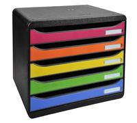 Exacompta 308798D - Módulo individual con 5 cajones para documentos A4 + con tope de seguridad y porta etiquetas - 270x355x271 mm - BIG-BOX PLUS HORIZON - Negro/multicolor