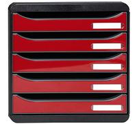 Exacompta 3097218D - Módulo individual con 5 cajones para documentos A4+, ultra-rígido, cajones abiertos, con stop de seguridad - 347x278x271 mm - BIG-BOX PLUS - Negro/rojo carmín brillante