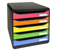 Exacompta 309798D - Módulo individual con 5 cajones para documentos A4+, ultra-rígido, cajones abiertos, con stop de seguridad - 347x278x271 mm - BIG-BOX PLUS - Negro/multicolor