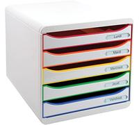 Exacompta 309913D - Módulo individual con 5 cajones para documentos A4+, ultra-rígido, cajones abiertos, con stop de seguridad - 347x278x271 mm - BIG-BOX PLUS -BIG-BOX PLUS - Blanco/multicolor/blanco