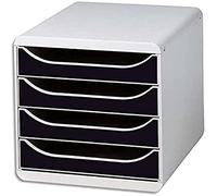 Exacompta 310014D - Módulo individual para documentos A4 + con 4 cajones, ultra-rígido y con stop de seguridad - 347x278x267 mm - BIG-BOX - Gris claro/negro